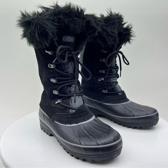 Khombu Boots Nordic 2 Waterproof Rain Snow Winter Black Suede Faux Fur Gorp Lace - Picture 5 of 12